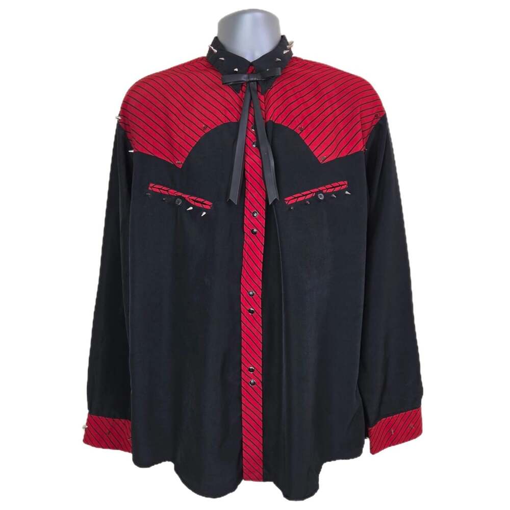 Custom Spiked Sergio Vadducci Black Red Western Shirt Oversizex Size XL